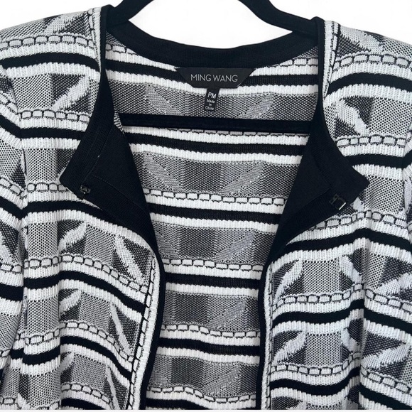 Ming Wang Petite Medium Black White Knit Sweater Jacket Cardigan Top - Picture 7 of 8